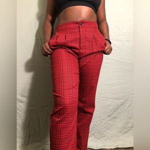 red and black plaid dress pants